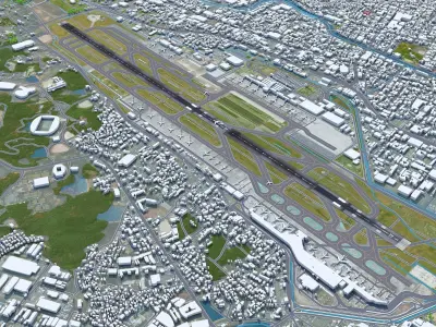 Fukuoka Airport 10km Low-poly 3D model