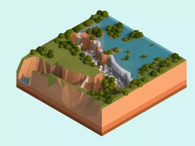 Cartoon Low Poly Victoria Falls  Low-poly 3D model