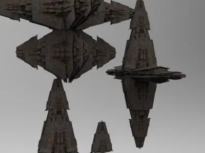 Sci-Fi City dystopia Mega city colony Pyramid Ship 4 ships 3D model