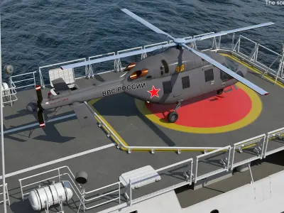  Russian Ship 22460 Okhotnik with Helicopter Rigged for Cinema 4D 