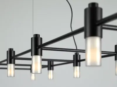 Quadrante light fixture with bars hanging from ceiling 3D model