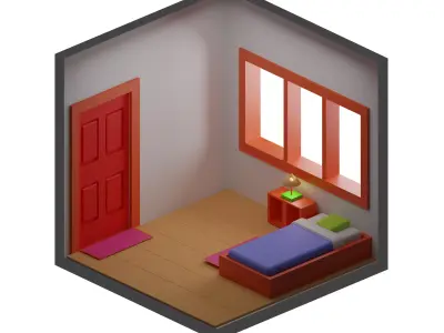 hello room with bed and door Low-poly 3D model