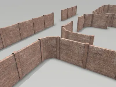 Modular Damaged Wooden Walls Low-poly 3D model