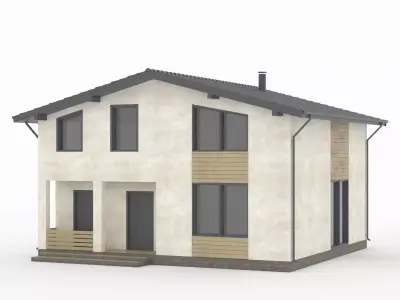 A modern residential house with a slanted roof 3D model