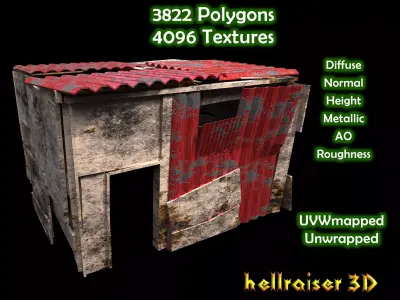 Shanty House - PBR - Textured Exterior and Interior Low-poly 3D model