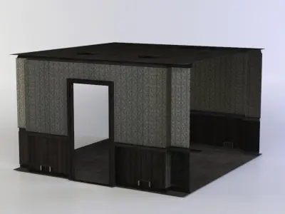 Corridor room with wood flooring and wallpaper Low-poly 3D model