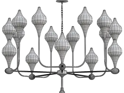 FLAME gold chandelier with glass shades 3D model