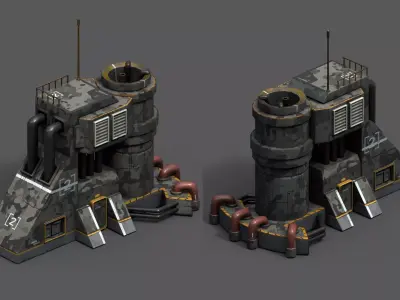 Scifi exterior futuristic space fantasy military skyscraper  Low-poly 3D model