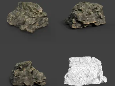 Low poly Mossy Sharp Modular Rock 211210 Low-poly 3D model