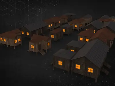 Village Wood House Pack 3D model