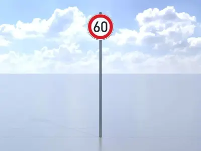 Traffic sign 274-60 Speed limit 60 km h Size-2 Low-poly 3D model