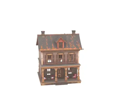 Spooky 3D Model of Haunted Dollhouse with Four 3D model