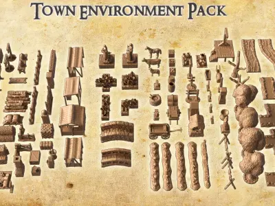 Town Environment Pack Tabletop Terrain 28 MM 3D print model
