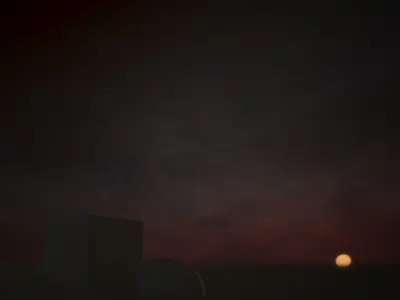 3D Environment building with sun setting behind it 3D model