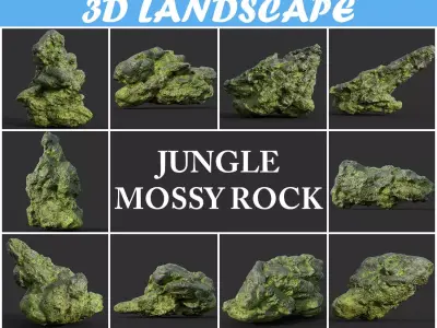Low poly Damaged Jungle Mossy Rock B Low-poly 3D model