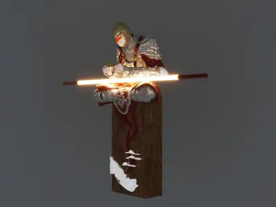 Monkey King Sun Wu Kong Sitting Sculpture Statue 3D model 3D model
