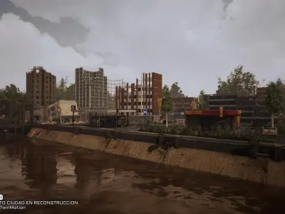 Destroyed city Low-poly 3D model