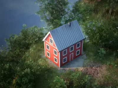 Scandinavian red house Low-poly 3D model