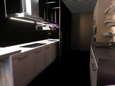 Kitchen with lighting and shelves 3D model