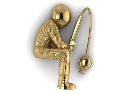 Astronaut Fishing 3D Model Hollow STL with Backplate 3D print model