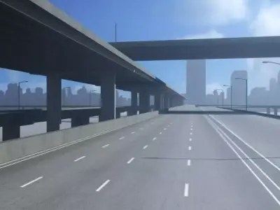 Freeway01 empty highway with bridge over it 3D model
