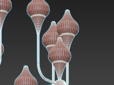 FLAME chandelier with gold and glass shades 3D model