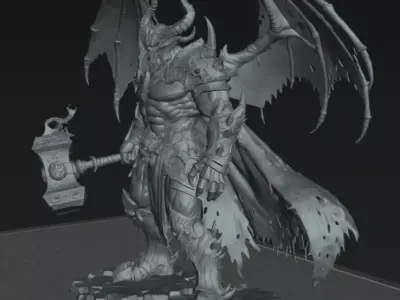 Imposing Demon with Mace STL  DnD Tabletop Miniature 3D Print 3D print model