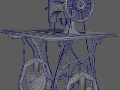 3d singer treadle machine sewing machine Low-poly 3D model