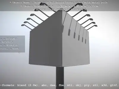 Billboard Three Sided with Metal Pole High-Poly 3D model