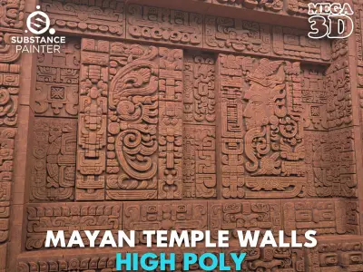 High poly Yellow Mayan Temple Wall 230731 3D model
