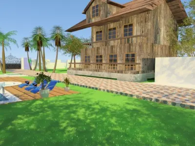 Land Layout with swimming pool and wood house 3D model