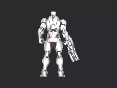 Futuristic White Iron Mech Warrior with Heavy Plasma Rifle 3D model