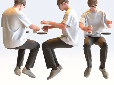 Posed Asian Casual Man - 5 Pack 3 - C1-M3Y 3D model