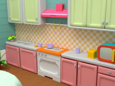 Kitchen Cartoon lowpoly Low-poly 3D model