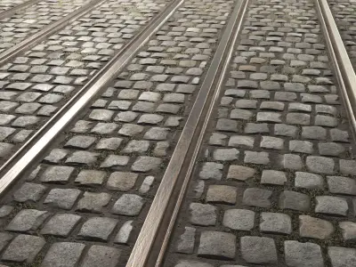 COBBLESTONE RAILWAY PBR SEAMLESS GROUND TEXTURE 3D model
