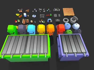 Stylize Low Poly Garbage Pack Low-poly 3D model