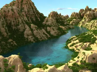 Mountain terrain with lake 3D model