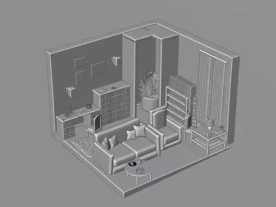 The Vintage Spirit Room Animated Isometric Scene  3D model