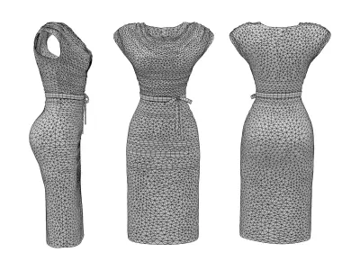 Drapped Cowl Dress With Belt Low-poly 3D model