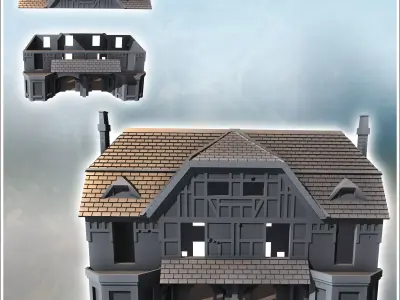 Multi-story house with tiled roof and chimneys Juno Beach Norman 3D print model