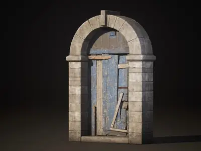 Old Wooden Door with Arc low poly Low-poly 3D model