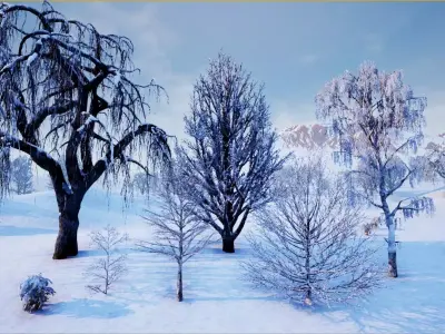 Winter Trees with Snow 3D model