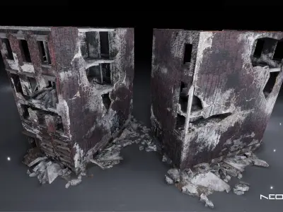 Destroyed Residential Buildings Low-poly 3D model