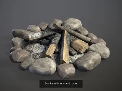 Bonfire with Hanging Cauldrons and firewood 3D Model Pack