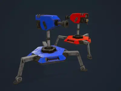Turret robot Low-poly 3D model