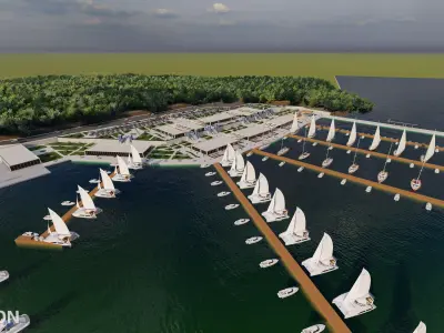 Modern Marina and Waterfront Terminal Complex 3D model