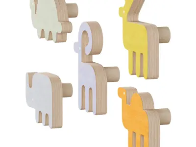 Kids animal furniture handles and wall hooks 3D model