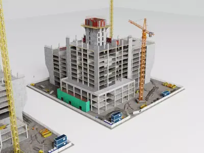 Construction site scene Low-poly 3D model