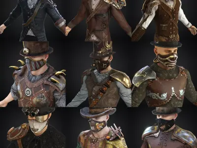  Steampunk rigged character pack 14 Low-poly 3D model