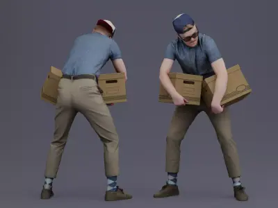 Service People with Boxes 3D model